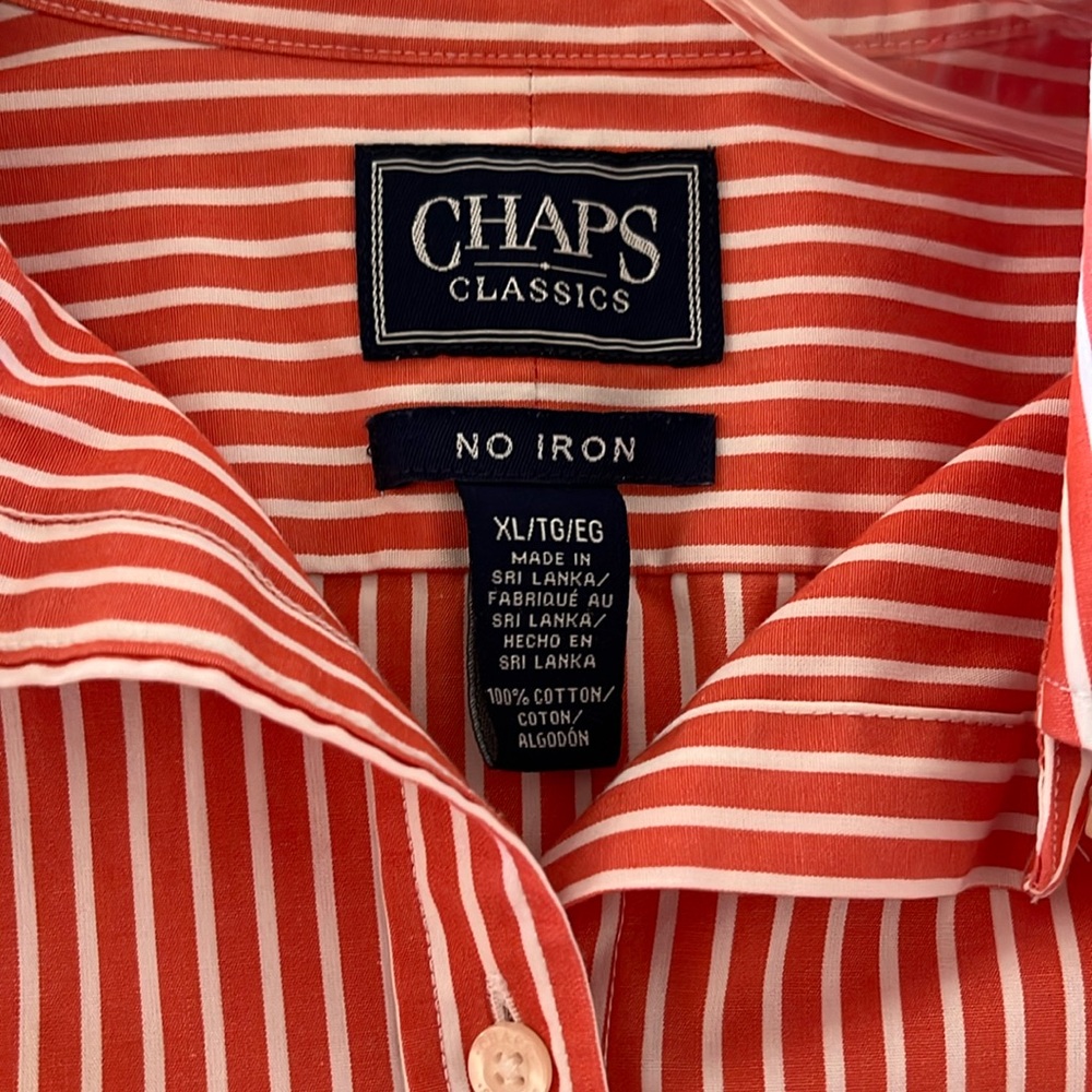 Chaps Ralph Lauren Orange Stripe No Iron Long Sleeve Collar Button Down Shirt XL - Picture 3 of 13
